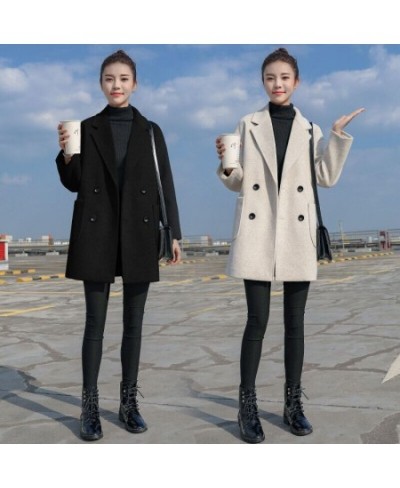 Women Jackets Winter Causal Loose Elegant Black Outwear Long Sleeve Double Breasted Fashion Female Wool Blend Warm Coat $68.4...