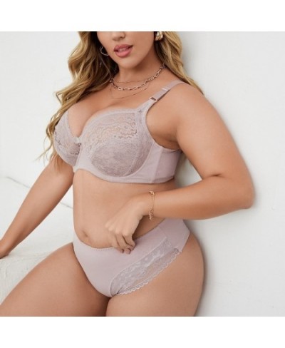 Solid Color Floral Lace Full Cup Minimizer Bra Set Plus Size 38-48 D Cup Underwear Set Sexy Lingerie Women Thong Set $26.02 -...