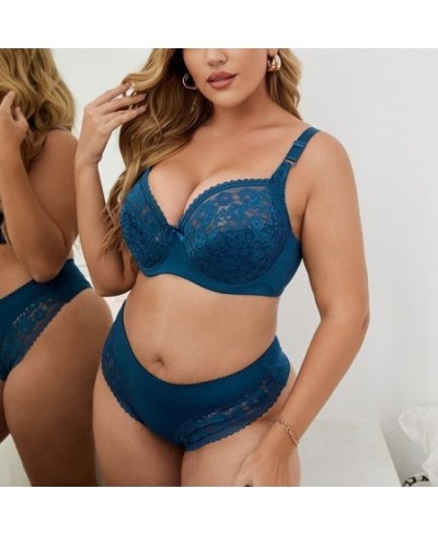 Solid Color Floral Lace Full Cup Minimizer Bra Set Plus Size 38-48 D Cup Underwear Set Sexy Lingerie Women Thong Set $26.02 -...