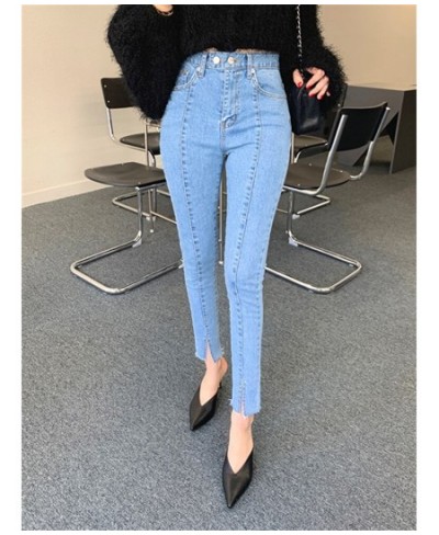 Jeans for Women 2022 High Waisted Spliced Split Zippers Pockets Slim Pants Do Old Straight Korean Fashion Casual Jeans $42.98...