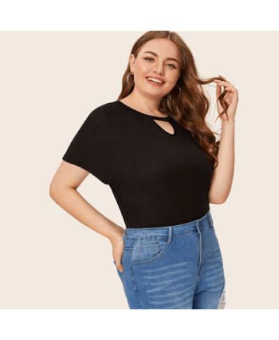 Plus Size Summer Casual T-shirt Women 4XL 5XL 6XL Keyhole Front Female Short Sleeve Loose Tops Ladies Large Size Tee 7XL 8XL ...