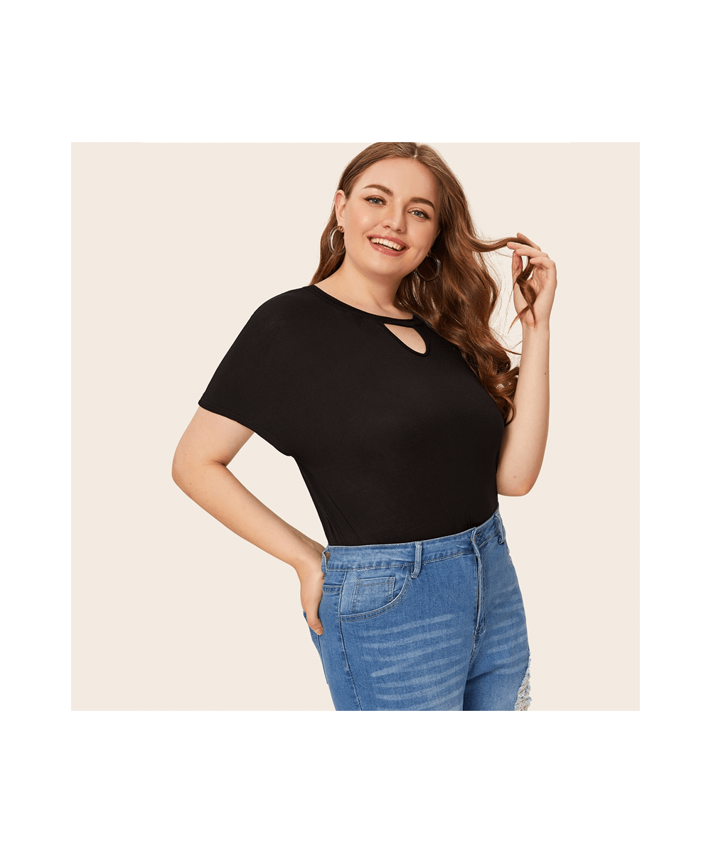 Plus Size Summer Casual T-shirt Women 4XL 5XL 6XL Keyhole Front Female Short Sleeve Loose Tops Ladies Large Size Tee 7XL 8XL ...