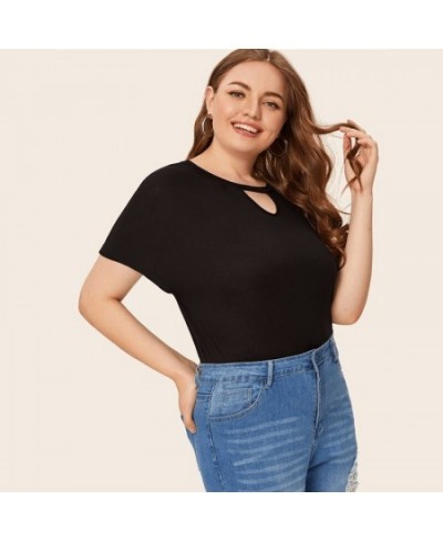 Plus Size Summer Casual T-shirt Women 4XL 5XL 6XL Keyhole Front Female Short Sleeve Loose Tops Ladies Large Size Tee 7XL 8XL ...