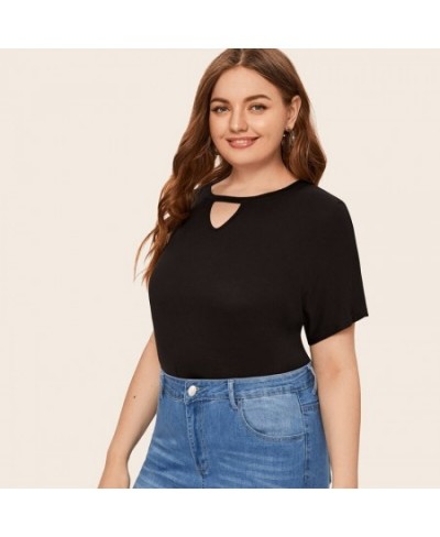 Plus Size Summer Casual T-shirt Women 4XL 5XL 6XL Keyhole Front Female Short Sleeve Loose Tops Ladies Large Size Tee 7XL 8XL ...