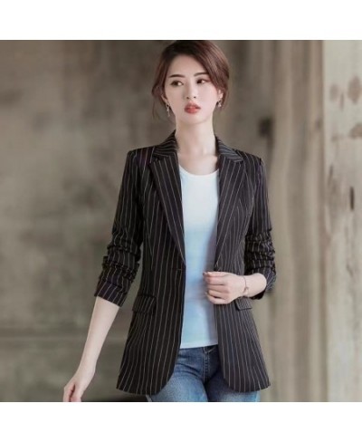 Large Size 3XL Blazer Women Suit New 2023 Suits Women Blazers Short Slim Spring Autumn Striped Coat Woman Jacket Black Blue $...