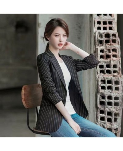 Large Size 3XL Blazer Women Suit New 2023 Suits Women Blazers Short Slim Spring Autumn Striped Coat Woman Jacket Black Blue $...