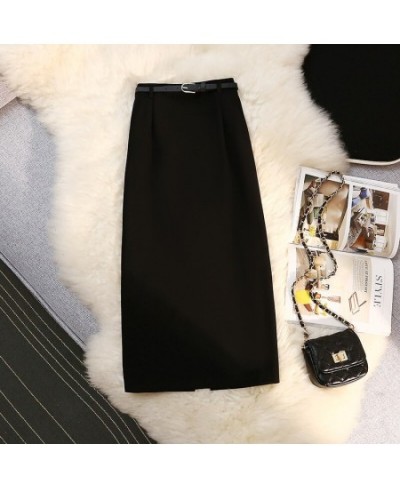 Women's Simple Solid Color Hip Wrap Medium Long Skirt 2022 Summer New Fashion Korean Slim High Waist A-line Skirts Black Whit...