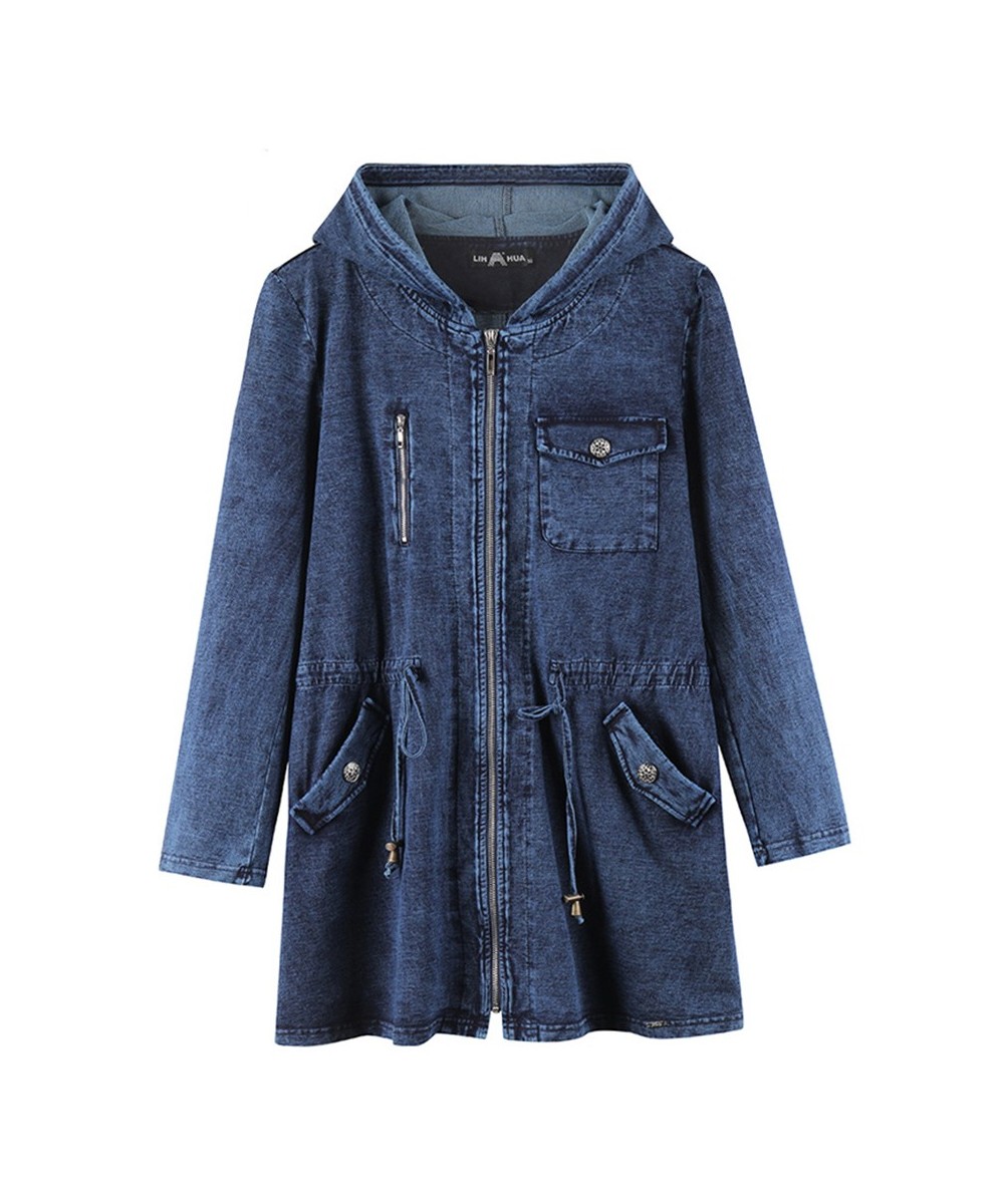 Women's Plus Size Denim Jacket Autumn Chic Elegant Jacket For Chubby Women Long Sleeved Cotton Knitting Hooded Jacket $74.38 ...