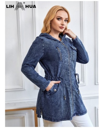 Women's Plus Size Denim Jacket Autumn Chic Elegant Jacket For Chubby Women Long Sleeved Cotton Knitting Hooded Jacket $74.38 ...