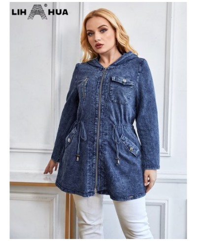 Women's Plus Size Denim Jacket Autumn Chic Elegant Jacket For Chubby Women Long Sleeved Cotton Knitting Hooded Jacket $74.38 ...