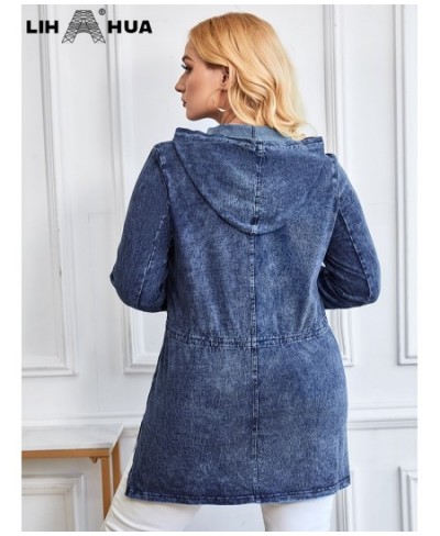 Women's Plus Size Denim Jacket Autumn Chic Elegant Jacket For Chubby Women Long Sleeved Cotton Knitting Hooded Jacket $74.38 ...