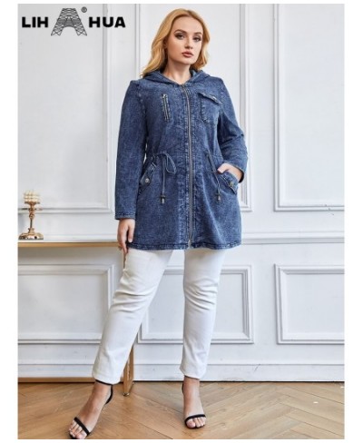 Women's Plus Size Denim Jacket Autumn Chic Elegant Jacket For Chubby Women Long Sleeved Cotton Knitting Hooded Jacket $74.38 ...