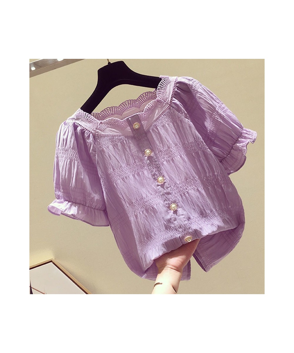 Chic Chiffon Blouse Women 2023 Summer Purple Tops Vintage Puff Sleeve French Style Causal White Shirt Women Blusas $25.18 - W...