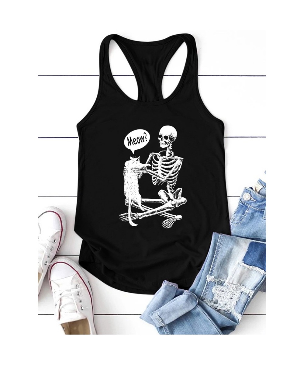 Funny Skull Skeleton Print Vintage Tank Tops Women Summer Loose Sleeveless Tank Top Casual Streetwear 90s Tee Shirt Female Ve...