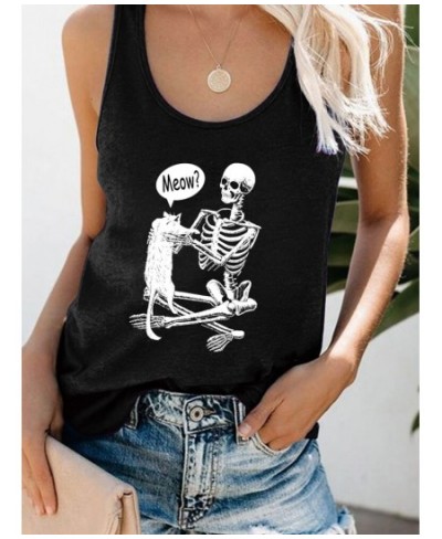 Funny Skull Skeleton Print Vintage Tank Tops Women Summer Loose Sleeveless Tank Top Casual Streetwear 90s Tee Shirt Female Ve...