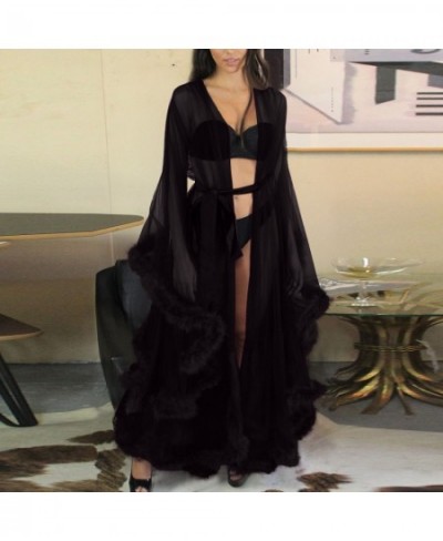 Sexy Lingerie for Women Set Women Fashion Sexy Tulle Robe Long Lingerie Nightgown Bathrobe Sleepwear Feather 100 Silk Nightie...