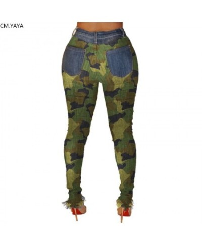 2023 New Autumn Winter Female Denim Pants Women Skinny Hole Spliced Camouflage Print Jeans Sexy Pencil Bandage Trousers $39.1...