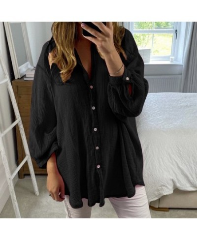 Casual Long Sleeve Single breasted Women Blouse 2023 Spring Fashion Solid Turn-down Collar Shirt Ladies Loose Linen Office To...