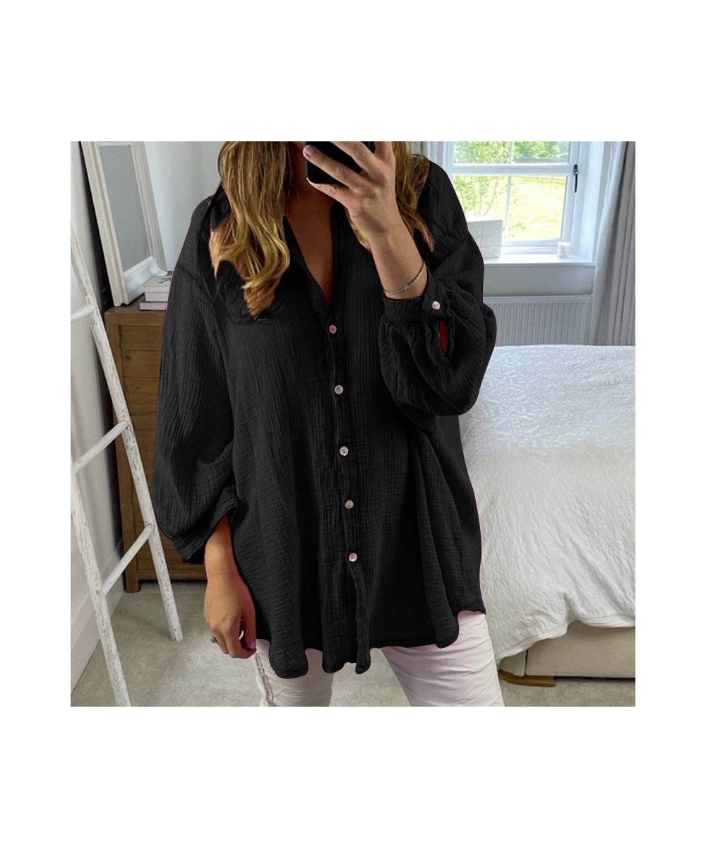 Casual Long Sleeve Single breasted Women Blouse 2023 Spring Fashion Solid Turn-down Collar Shirt Ladies Loose Linen Office To...