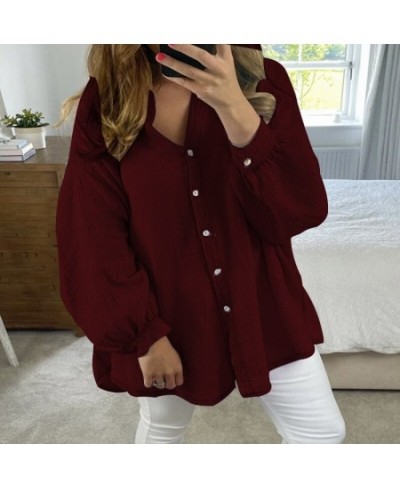 Casual Long Sleeve Single breasted Women Blouse 2023 Spring Fashion Solid Turn-down Collar Shirt Ladies Loose Linen Office To...