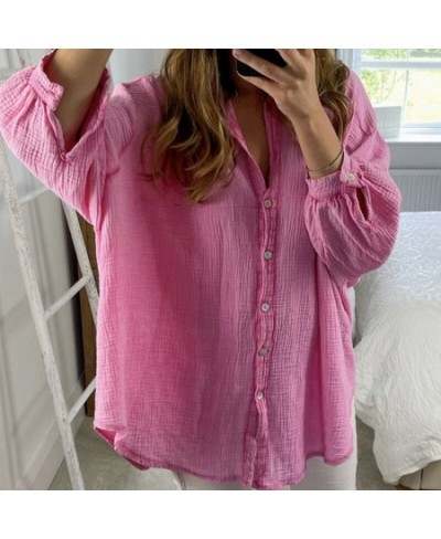 Casual Long Sleeve Single breasted Women Blouse 2023 Spring Fashion Solid Turn-down Collar Shirt Ladies Loose Linen Office To...