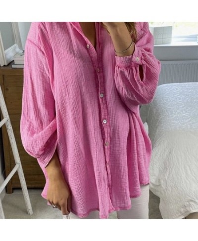 Casual Long Sleeve Single breasted Women Blouse 2023 Spring Fashion Solid Turn-down Collar Shirt Ladies Loose Linen Office To...