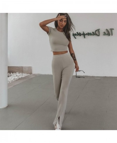 Summer Women's Sexy O-Neck Backless Bandage Two-piece Set short Sleeve Short Top High Waist Trousers Casual Fitness Pants Set...