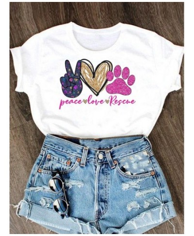 Graphic T Shirt Clothes Women Short Sleeve Summer Tee T-shirt Leopard Love Paw Cat Dog Cartoon Fashion Clothing Female Top $1...