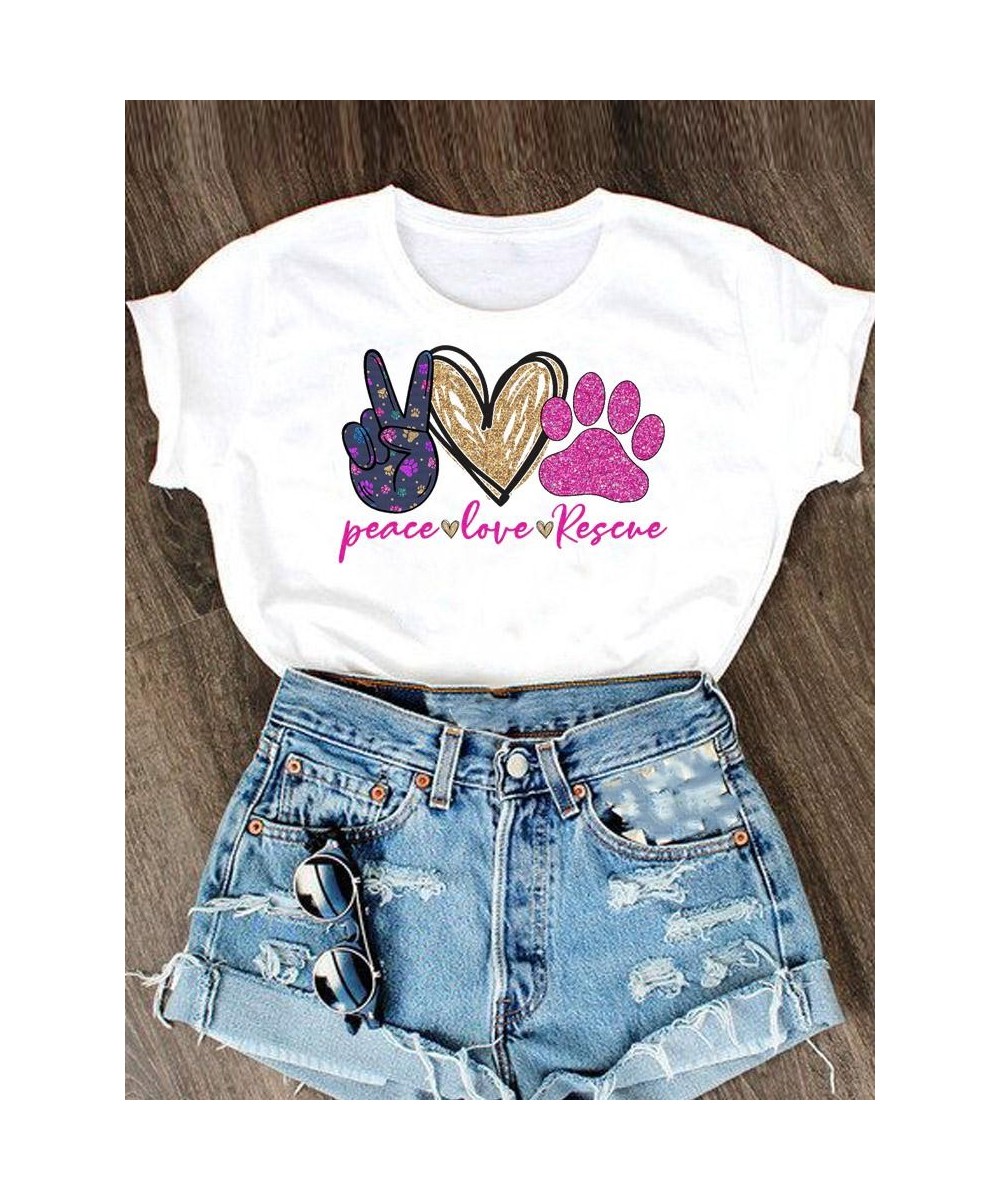 Graphic T Shirt Clothes Women Short Sleeve Summer Tee T-shirt Leopard Love Paw Cat Dog Cartoon Fashion Clothing Female Top $1...