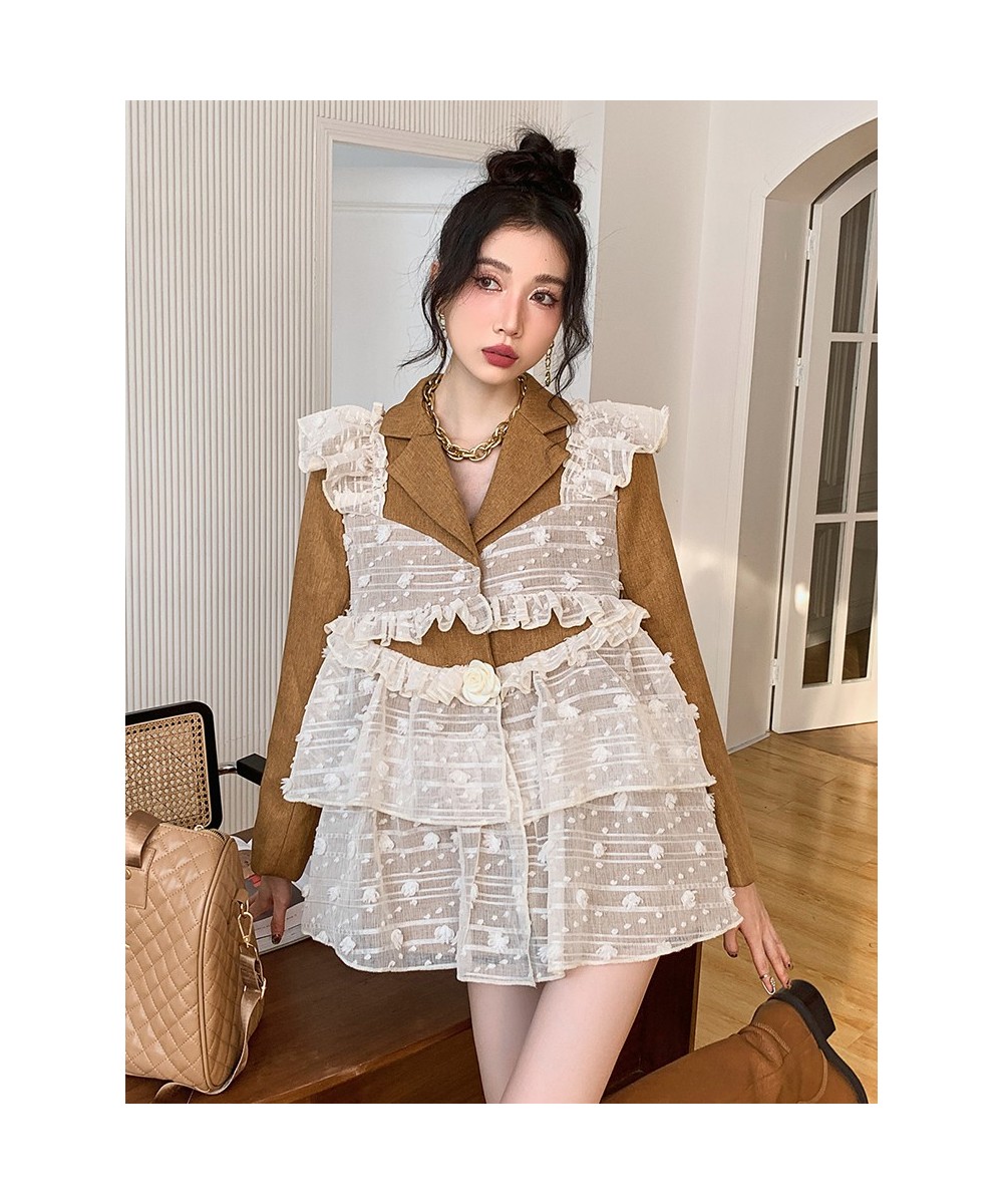 High Street Blazers Fo Women Notched Collar Long Sleeve Single Breasted Patchwork Mesh Ruffles Chic Blazer Femake 2022 $75.23...