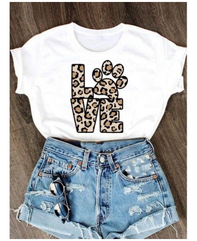 Graphic T Shirt Clothes Women Short Sleeve Summer Tee T-shirt Leopard Love Paw Cat Dog Cartoon Fashion Clothing Female Top $1...