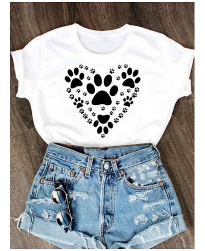 Graphic T Shirt Clothes Women Short Sleeve Summer Tee T-shirt Leopard Love Paw Cat Dog Cartoon Fashion Clothing Female Top $1...