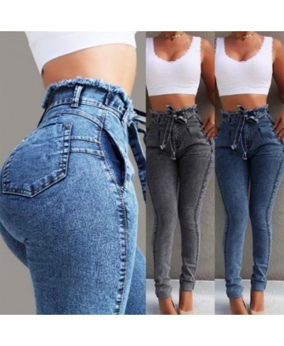 2023 New Fashion Fashion Belted High Waist Skinny Jeans Women Stretch Denim Tassel belt Bandage Skinny Push Up Jeans W $43.17...