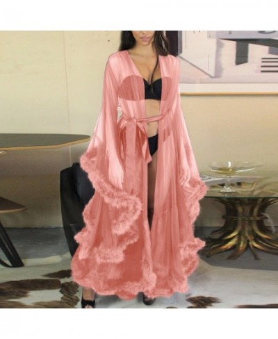 Sexy Lingerie for Women Set Women Fashion Sexy Tulle Robe Long Lingerie Nightgown Bathrobe Sleepwear Feather 100 Silk Nightie...