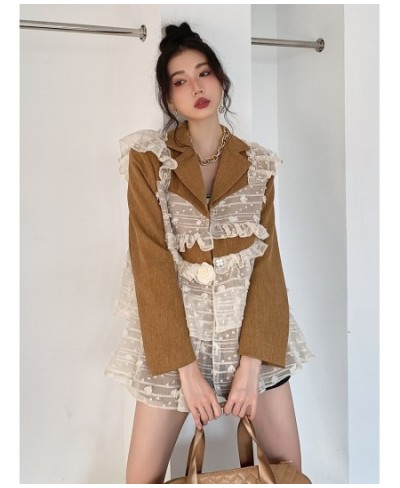 High Street Blazers Fo Women Notched Collar Long Sleeve Single Breasted Patchwork Mesh Ruffles Chic Blazer Femake 2022 $75.23...