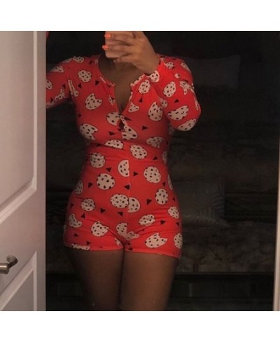 Sexy Onesies For Adults 2023 Autumn Winter Long Sleeve V-neck Funny Pattern Print Pajama Romper Women Christmas Nightwear $31...