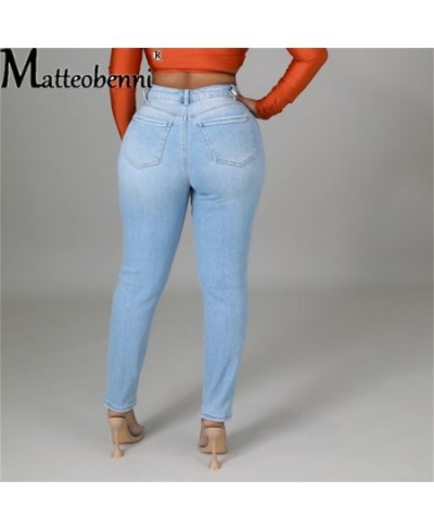 Light Blue Ripped Jeans for Women 2023 Street Style Sexy Mid Rise Distressed Trouser Stretch Skinny Hole Denim Pencil Pants $...