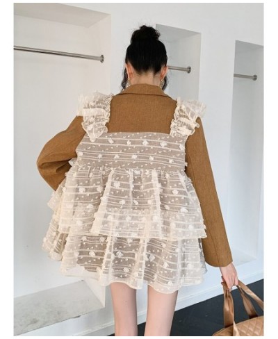 High Street Blazers Fo Women Notched Collar Long Sleeve Single Breasted Patchwork Mesh Ruffles Chic Blazer Femake 2022 $75.23...