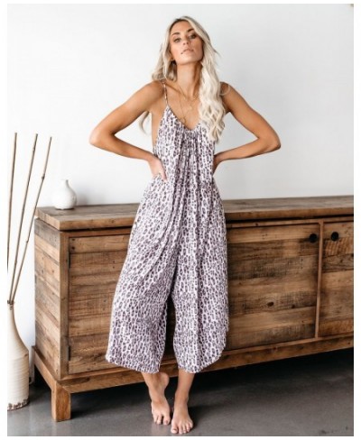 Summer Print Beach Jumpsuit Cotton Holiday Loose Rompers Sleeveless Over Size Jumpsuit $37.91 - Jumpsuits