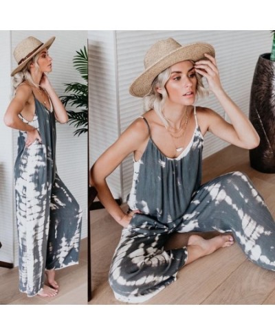 Summer Print Beach Jumpsuit Cotton Holiday Loose Rompers Sleeveless Over Size Jumpsuit $37.91 - Jumpsuits