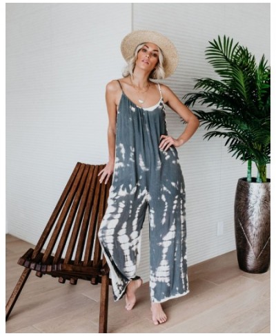 Summer Print Beach Jumpsuit Cotton Holiday Loose Rompers Sleeveless Over Size Jumpsuit $37.91 - Jumpsuits