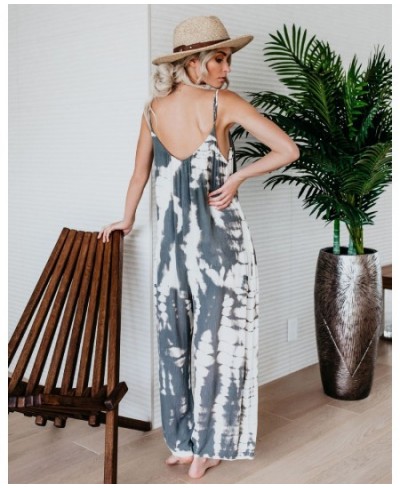 Summer Print Beach Jumpsuit Cotton Holiday Loose Rompers Sleeveless Over Size Jumpsuit $37.91 - Jumpsuits