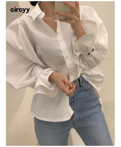 White Shirts Women Blouse Button Up Shirts Turn Down Collar Office Lady 2023 Loose Long Sleeve Spring New Fashion Tops $43.87...