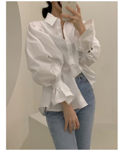 White Shirts Women Blouse Button Up Shirts Turn Down Collar Office Lady 2023 Loose Long Sleeve Spring New Fashion Tops $43.87...