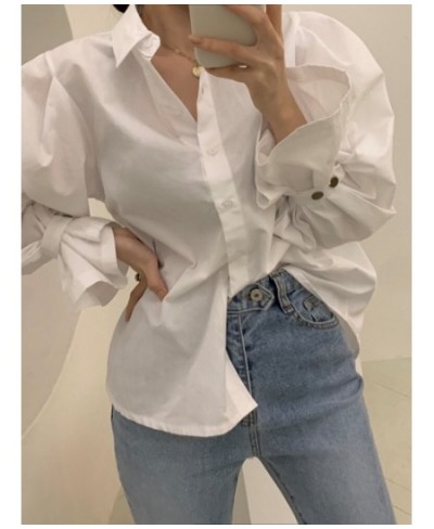 White Shirts Women Blouse Button Up Shirts Turn Down Collar Office Lady 2023 Loose Long Sleeve Spring New Fashion Tops $43.87...