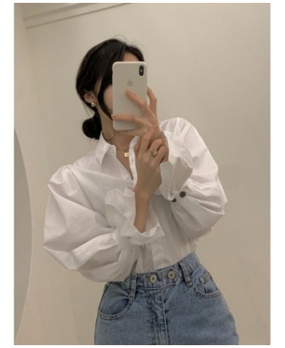 White Shirts Women Blouse Button Up Shirts Turn Down Collar Office Lady 2023 Loose Long Sleeve Spring New Fashion Tops $43.87...