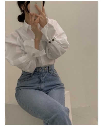 White Shirts Women Blouse Button Up Shirts Turn Down Collar Office Lady 2023 Loose Long Sleeve Spring New Fashion Tops $43.87...