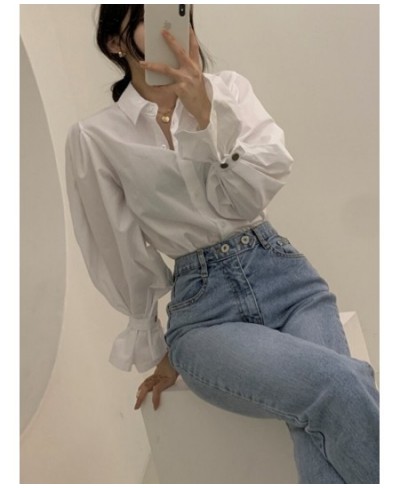 White Shirts Women Blouse Button Up Shirts Turn Down Collar Office Lady 2023 Loose Long Sleeve Spring New Fashion Tops $43.87...