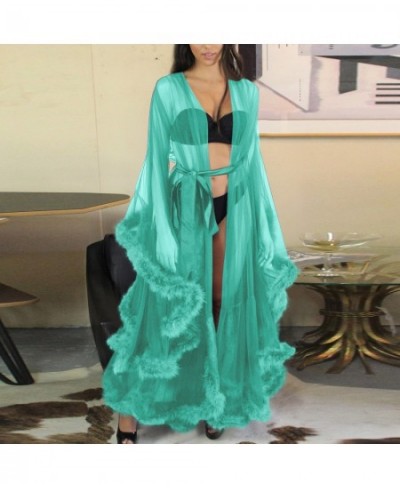 Sexy Lingerie for Women Set Women Fashion Sexy Tulle Robe Long Lingerie Nightgown Bathrobe Sleepwear Feather 100 Silk Nightie...