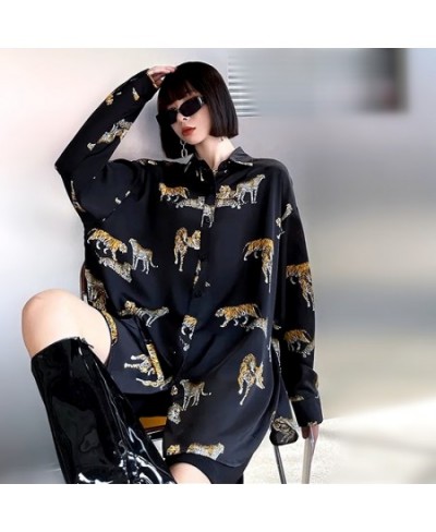 Runway Street Oversized Women Shirt Blouses Long Sleeve Sunscreen Shirt Tigers Print Fashion Loose Female Tunic Tops NS811 $4...